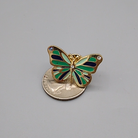 Butterfly Lapel Pin Tie Tack Brooch Gold tone AB Rhinestone - Picture 7 of 8